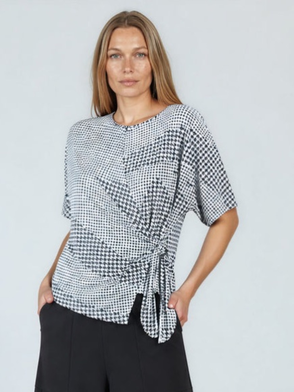 NWT. Clara Sun Woo. Houndstooth Side Tie Wrap Blouse. Size Small.